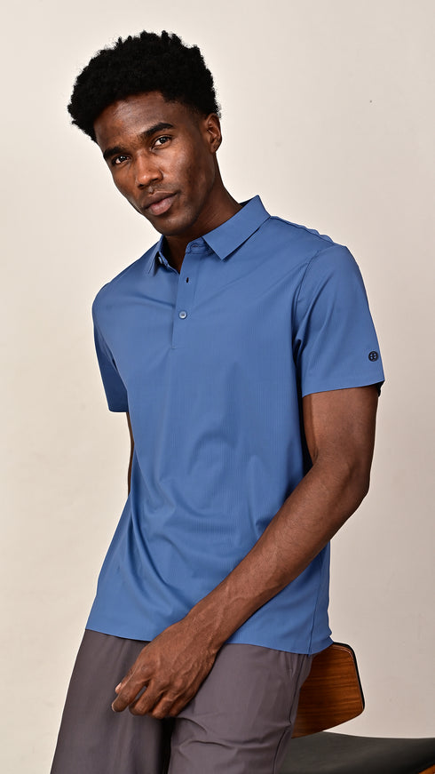 Waffle Polo- Slate Blue