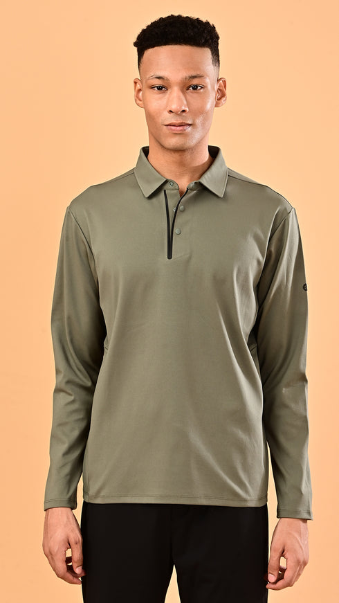 Long Sleeve Polo - Moss Green