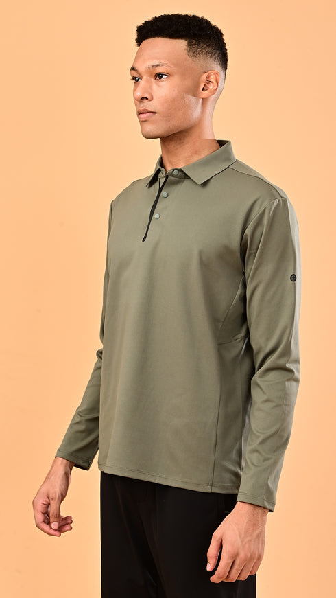 Long Sleeve Polo - Moss Green