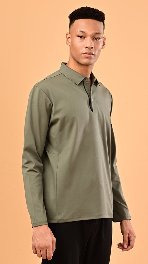Long Sleeve Polo - Moss Green
