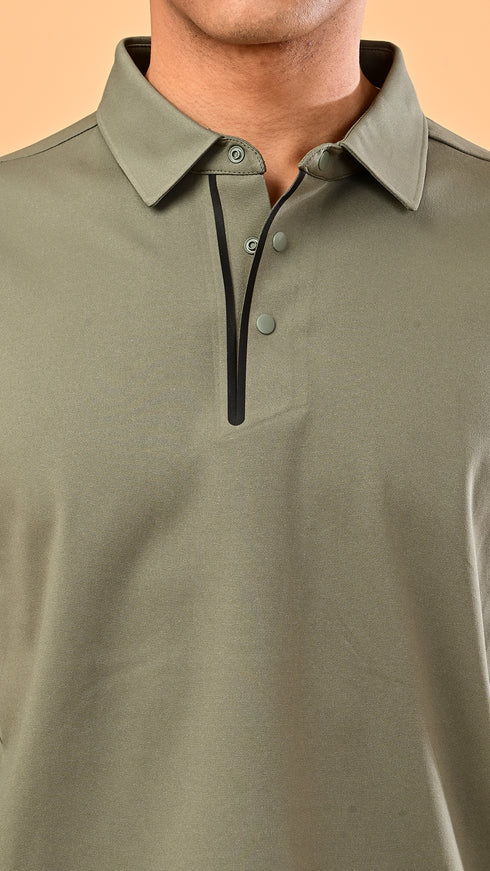 Long Sleeve Polo - Moss Green