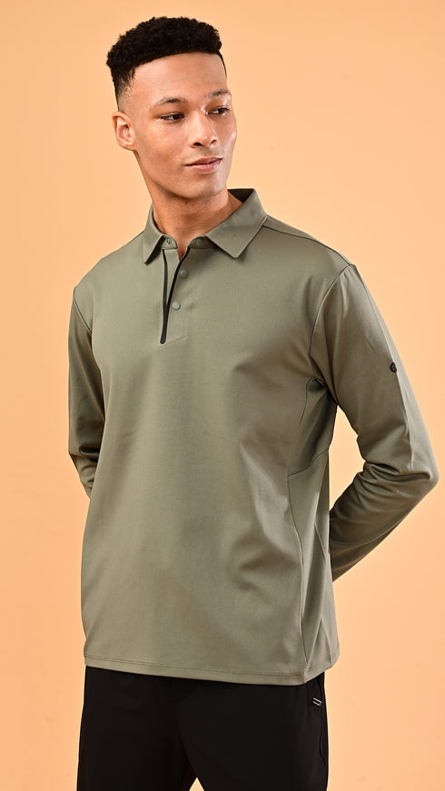 Long Sleeve Polo - Moss Green