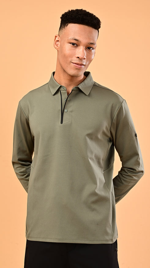 Long Sleeve Polo - Moss Green