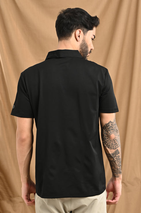 LASER CUT MICRODOT POLO IN BLACK