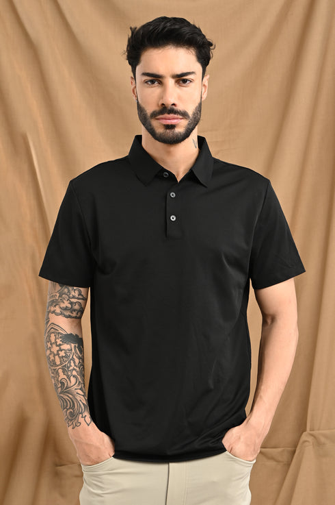 LASER CUT MICRODOT POLO IN BLACK
