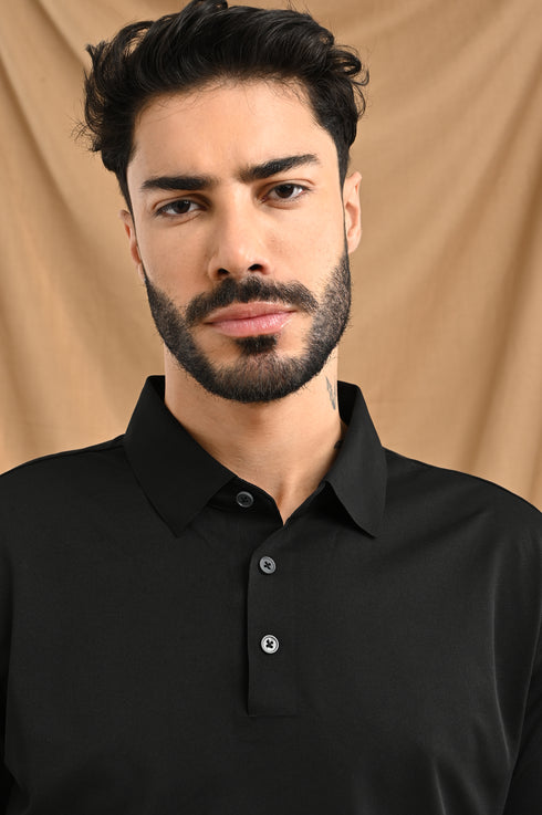 Laser Cut Microdot Polo In Olive Green