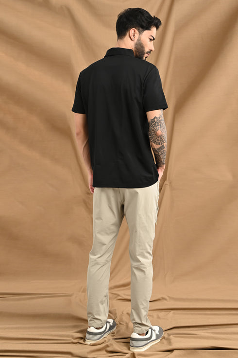 Laser Cut Microdot Polo In Olive Green