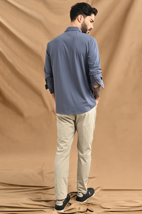 STITCHLESS TEXTURED STRIPE SHIRT IN SLATE BLUE