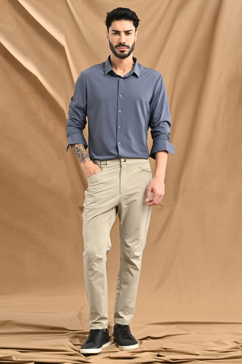 Stitchless Textured Stripe Shirt In Greige