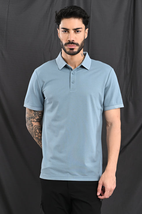 Honeycomb Texture Polo In Dusty Blue