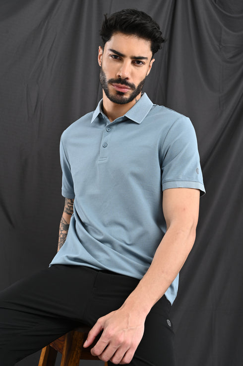 Honeycomb Texture Polo In Dusty Blue