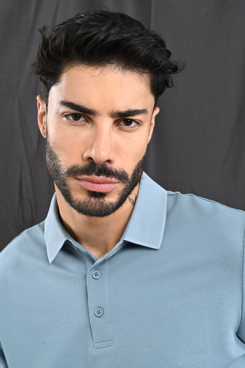 Honeycomb Texture Polo In Soft Ochre