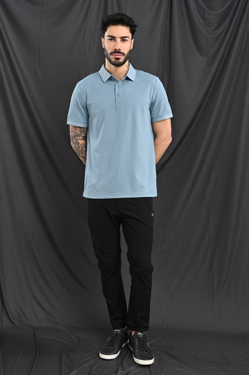 Honeycomb Texture Polo In Dusty Blue