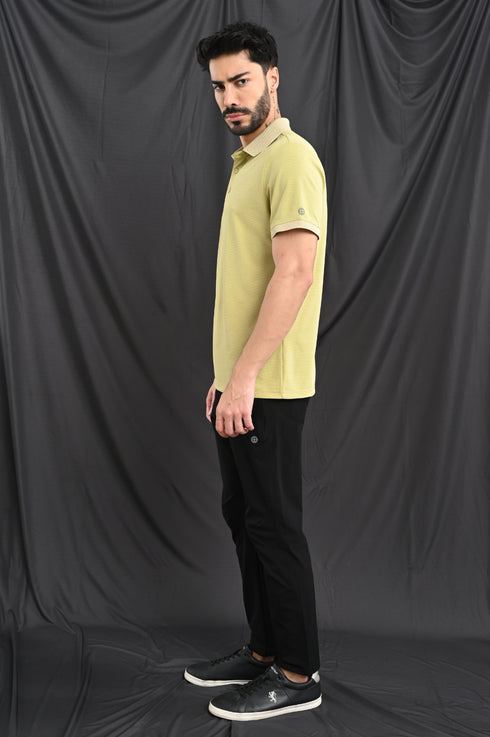 Honeycomb Texture Polo In Soft Ochre