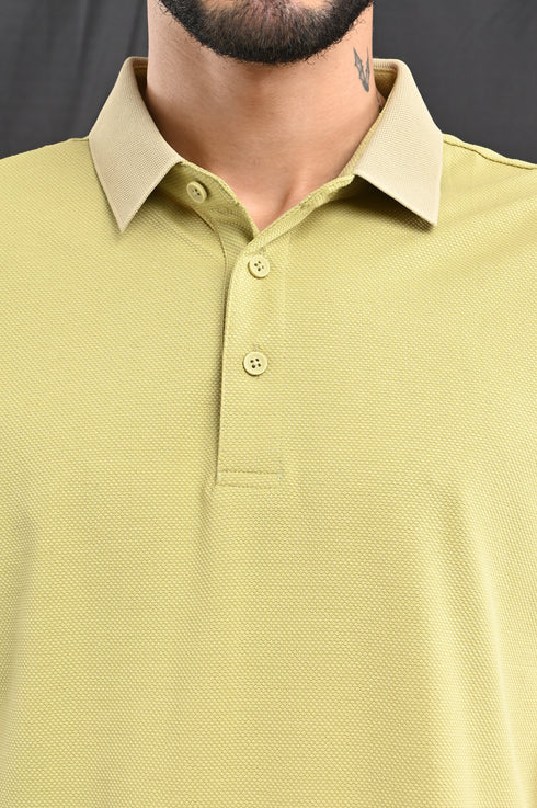 Honeycomb Texture Polo In Soft Ochre