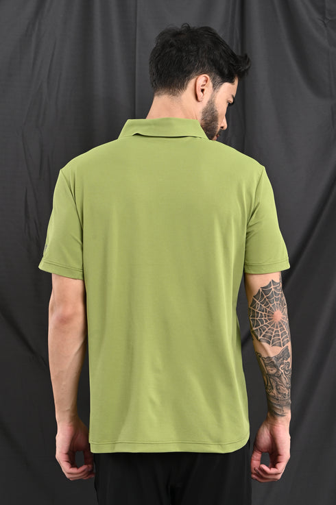 Laser Cut Microdot Polo In Olive Green