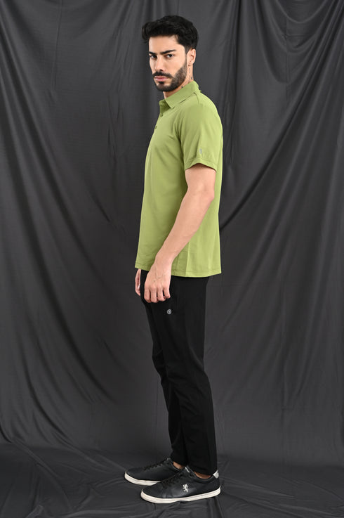 Laser Cut Microdot Polo In Slate Blue