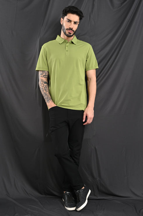 Laser Cut Microdot Polo In Slate Blue