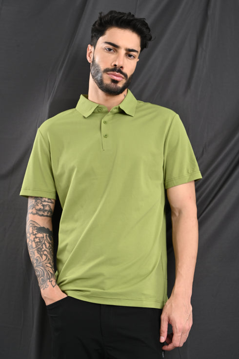 Laser Cut Microdot Polo In Slate Blue