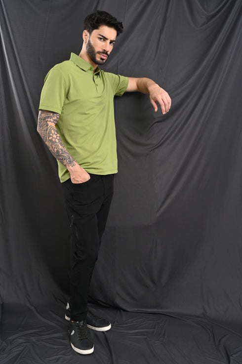 Laser Cut Microdot Polo In Slate Blue