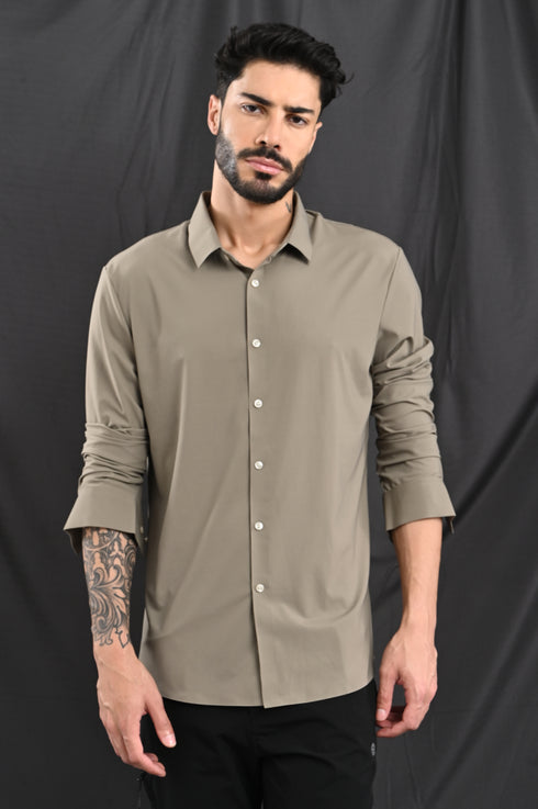 Stitchless Textured Stripe Shirt In Greige
