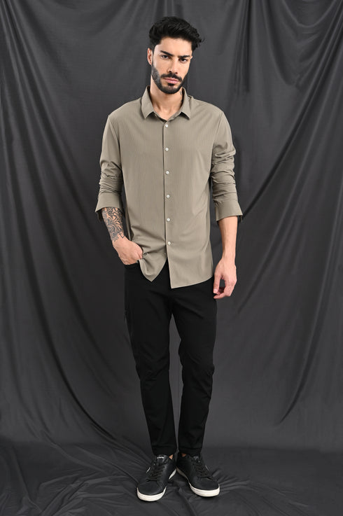 Stitchless Textured Stripe Shirt In Greige