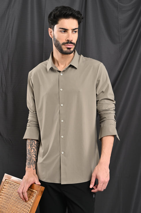 Stitchless Textured Stripe Shirt In Greige