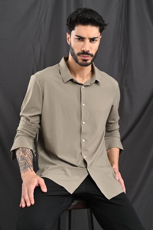 Stitchless Textured Stripe Shirt In Greige