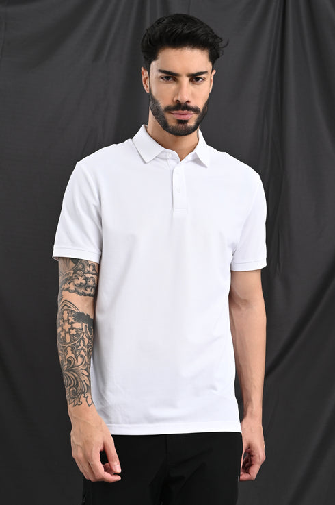 Honeycomb Texture Polo In Dusty Blue