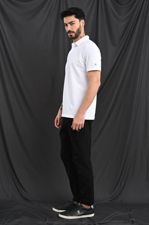Honeycomb Texture Polo In White