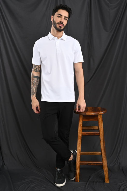 Honeycomb Texture Polo In White