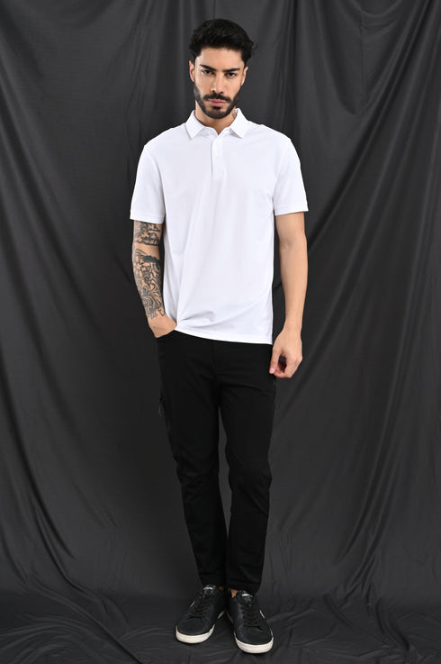 Honeycomb Texture Polo In White