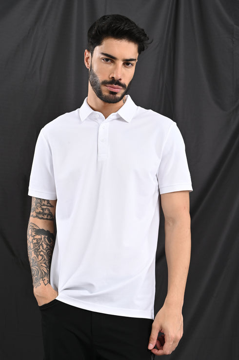 Honeycomb Texture Polo In White