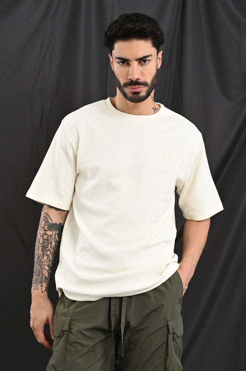 Oversized Textured Tee In Soft Ecru