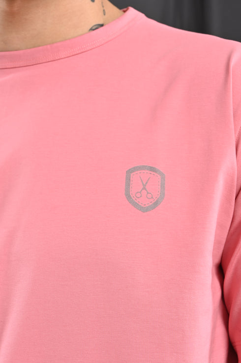 Mercerized Cotton Slim Fit Tee In Salmon Pink