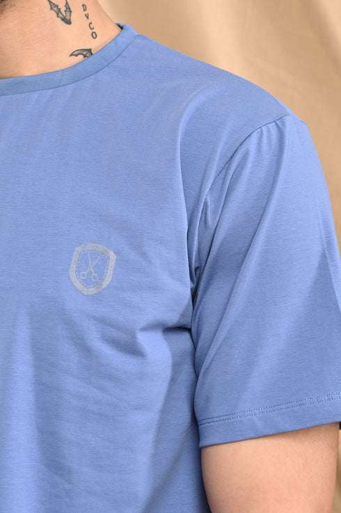 Mercerized Slim Fit Graphic Tee In Steel Blue