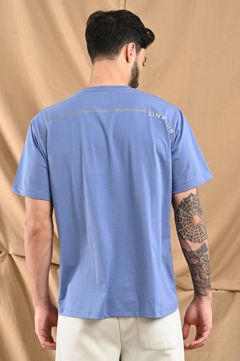 Mercerized Slim Fit Graphic Tee In Steel Blue