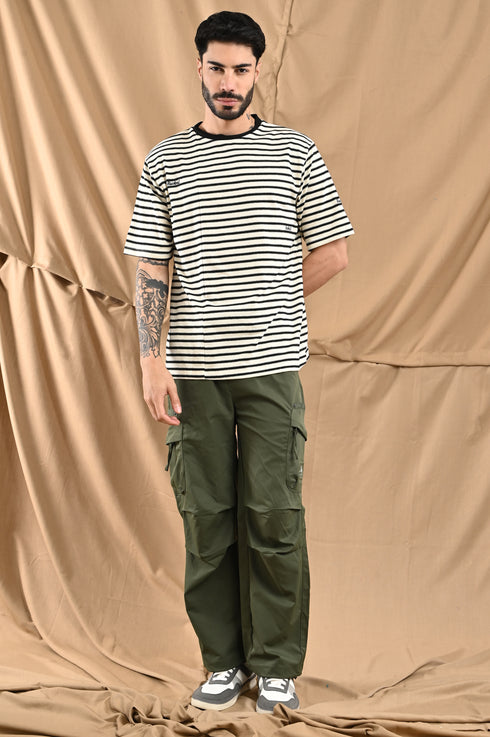 Oversized Stripe Tee In White & Black
