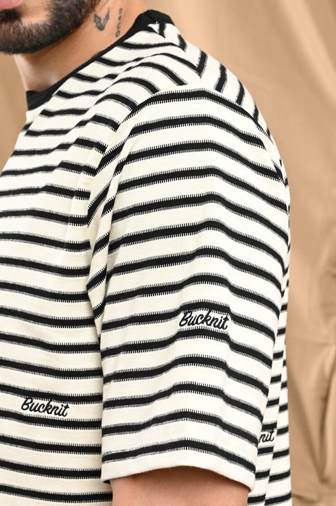 Oversized Stripe Tee In White & Black