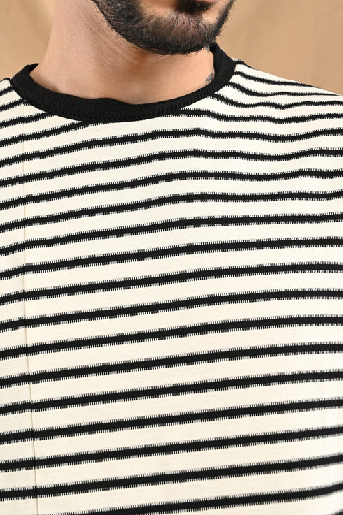 Oversized Stripe Tee In White & Black