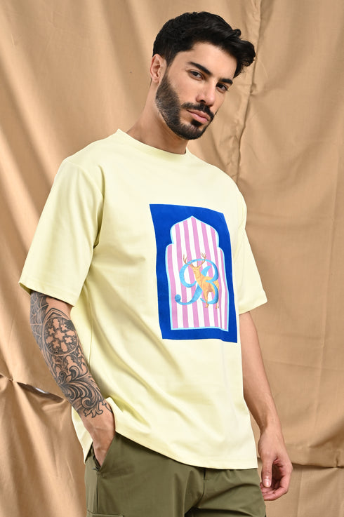 Oversized Mercerized Graphic Tee In Stone Grey