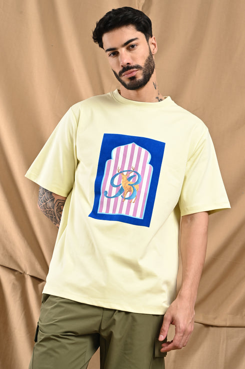 Oversized Mercerized Graphic Tee In Stone Grey