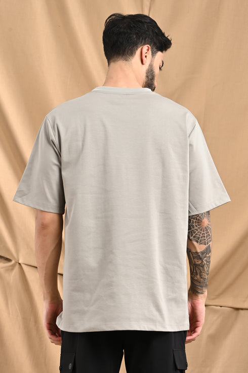 Oversized Mercerized Graphic Tee In Stone Grey