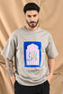 Oversized Mercerized Graphic Tee In Stone Grey
