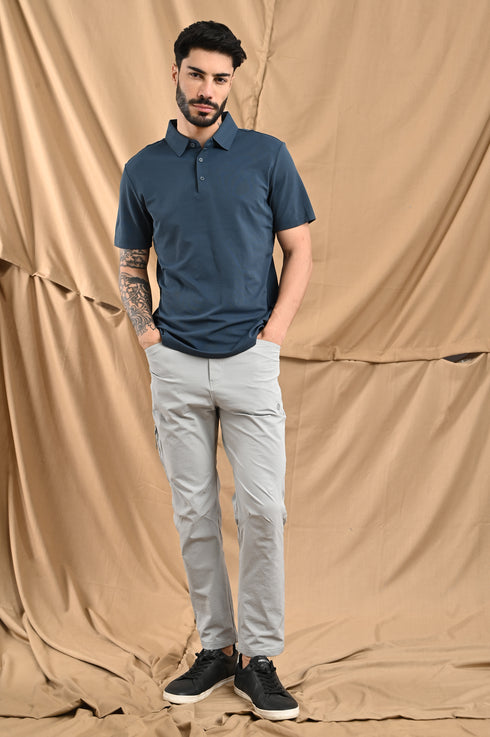 Laser Cut Microdot Polo In Slate Blue