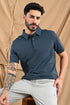 Laser Cut Microdot Polo In Slate Blue