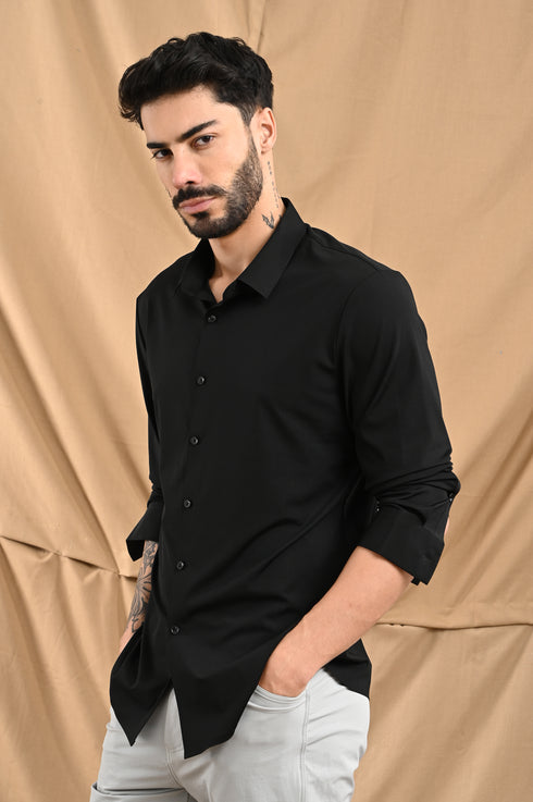 Stitchless Textured Stripe Shirt In Black