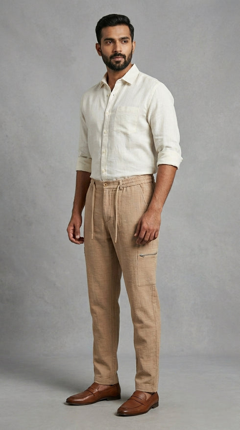 Stretchable Linen Pants- Tan