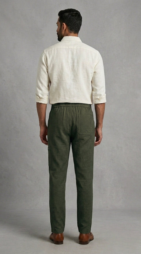 Stretchable Linen Pants- Khakhi Green