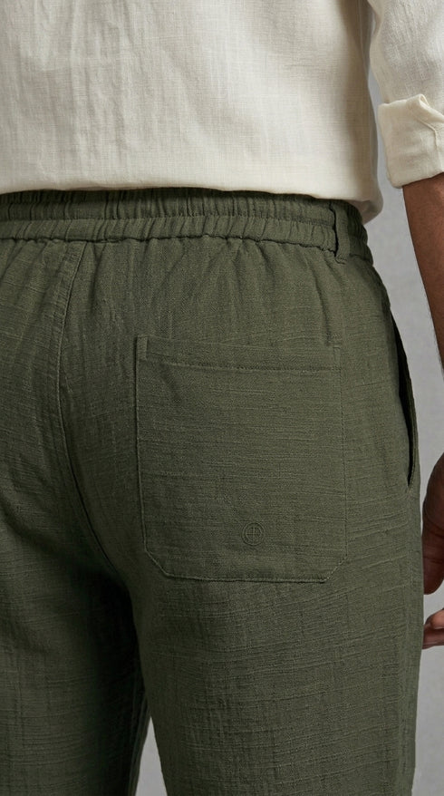 Stretchable Linen Pants- Khakhi Green